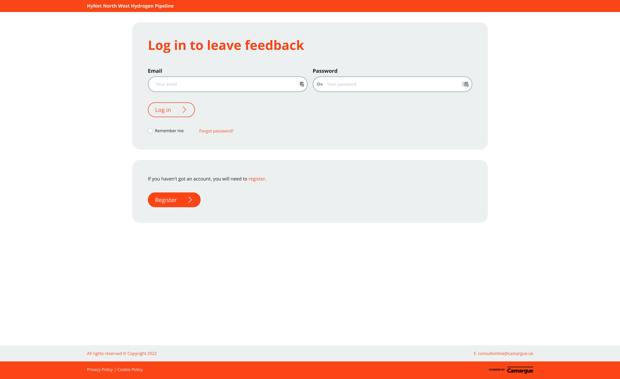 Login page