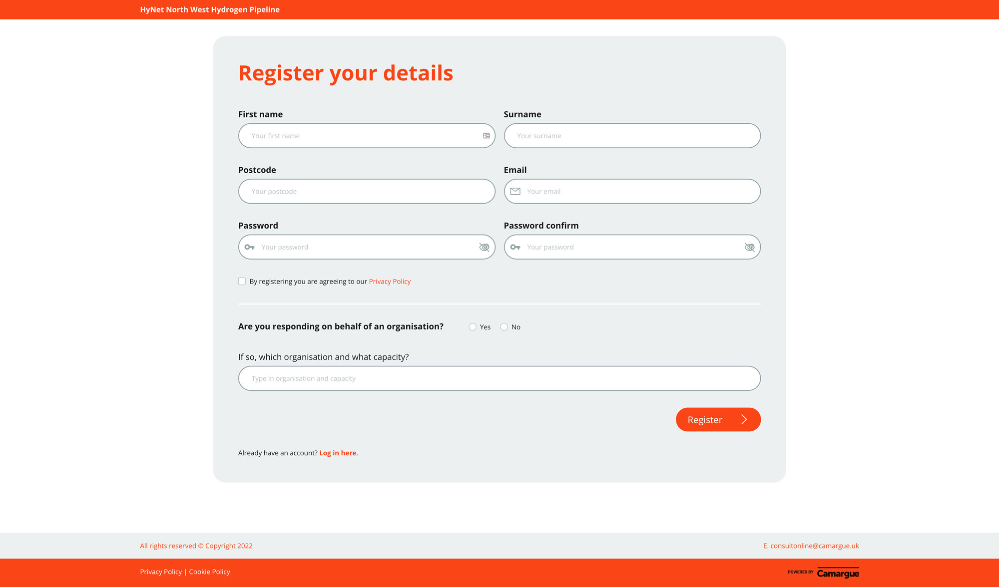 Registration page